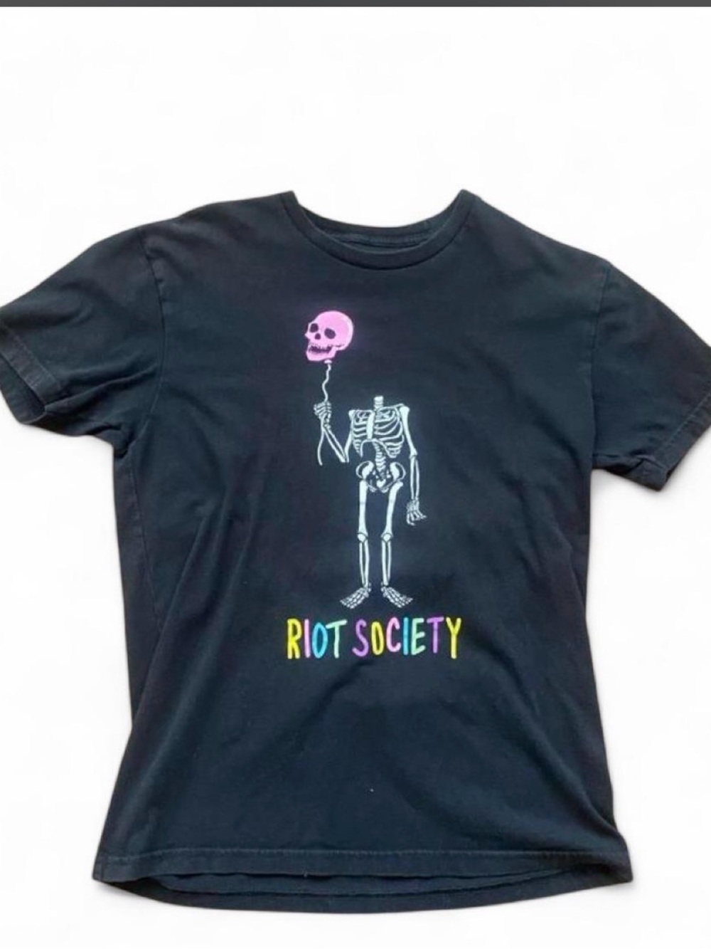 riot society Black Graphic Tee with Pink Skull Balloon